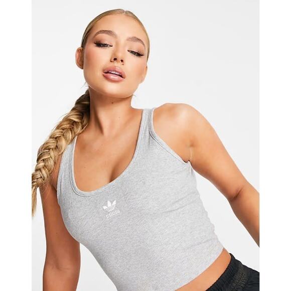 adidas Tops - Adidas Originals Rib Crop Tank Top Athletic Sports Workout Layering Shirt Sz XS